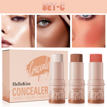 3pcs Long-Lasting Waterproof Contour Stick Set -  Cream Blush & Highlighter Bronzer Pen