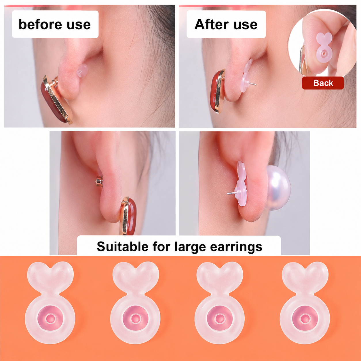 Silicone Earring Back Plugs, Invisible Support Pad for Preventing Ear Lobe from Drooping