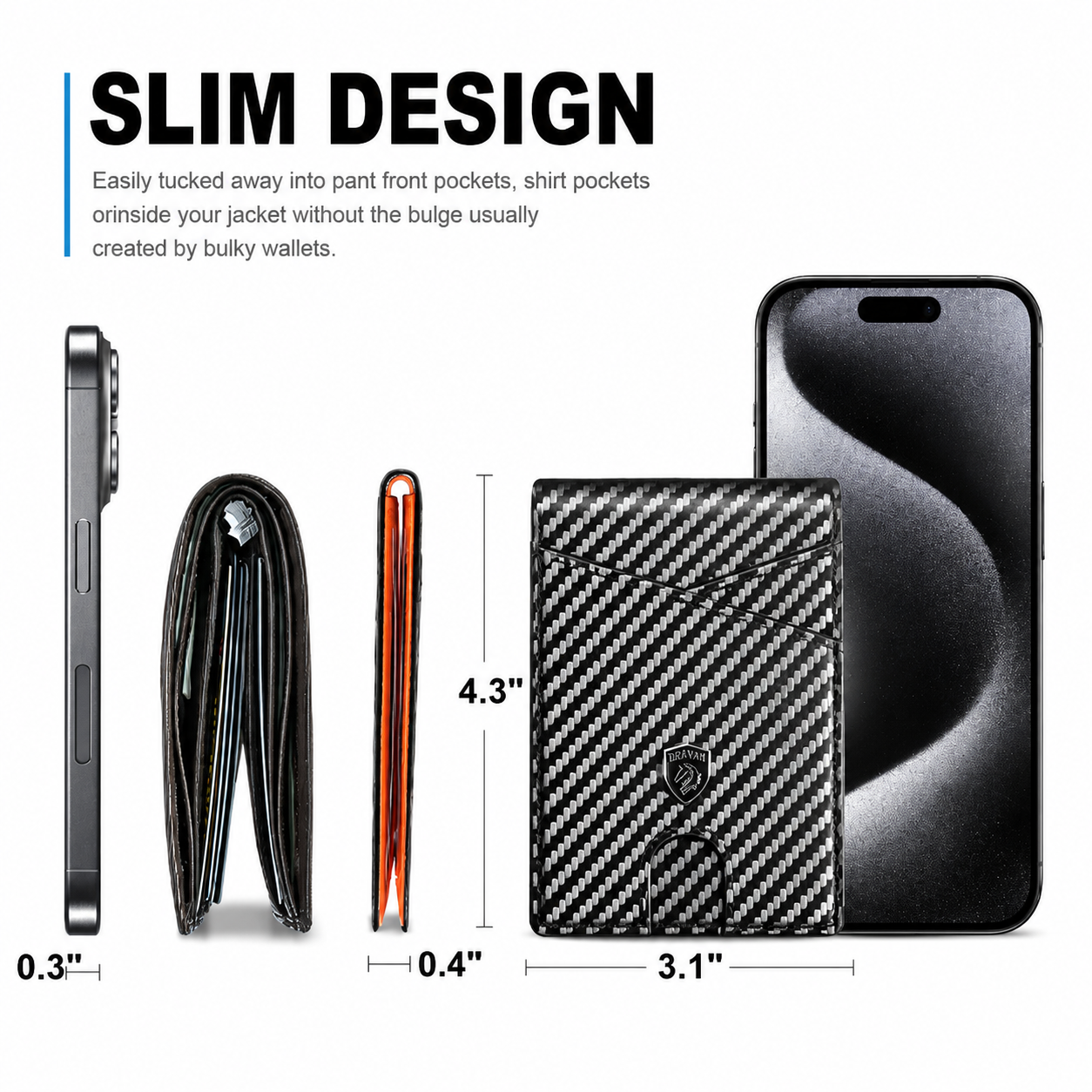 Slim Wallet for Men - Minimalist Genuine Leather Carbon Fiber Rfid Blocking Bifold Credit Card Holder