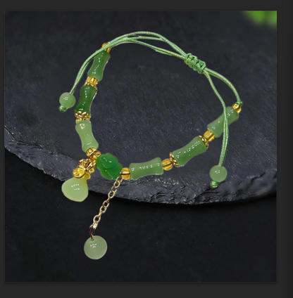 Bamboo Bracelet Jade Stones Lucky Money Bag Pendant Charm Stretch Beaded Bracelets