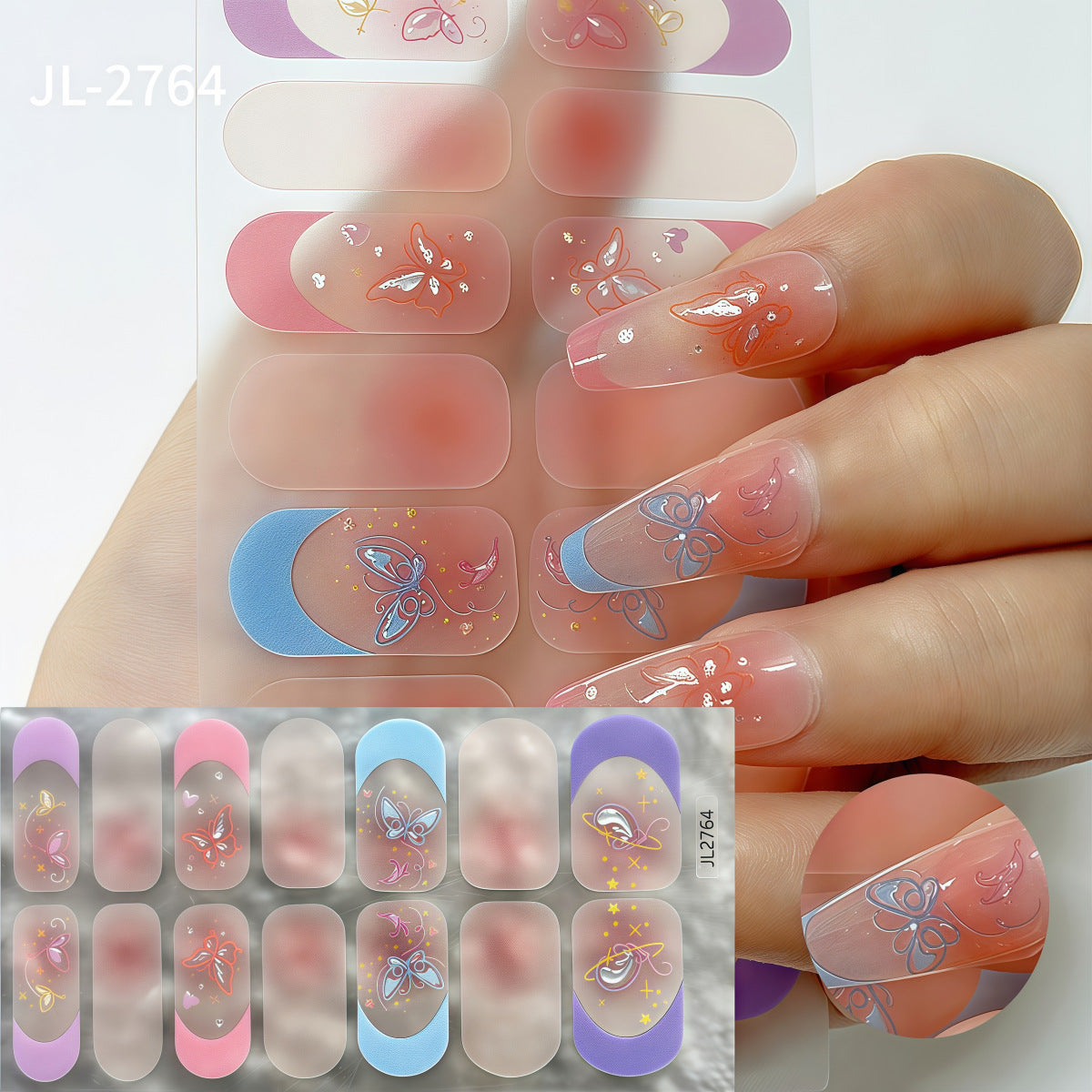 Spring Gel Nail Strips Stickers 3 Sheets Flowers Gel Nail Stickers
