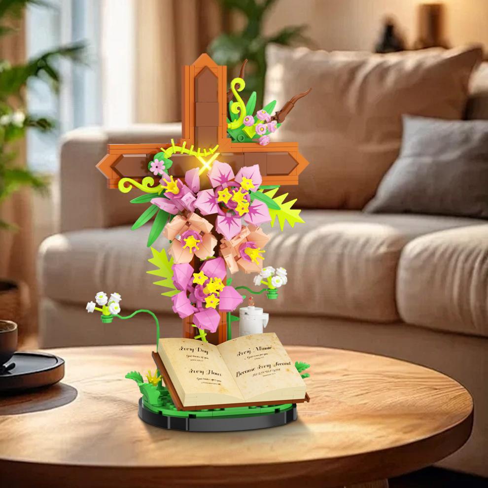 363 PCS Jesus Building Block Set Christian Cross Flower with Floral Elements Model Building Block