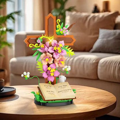 363 PCS Jesus Building Block Set Christian Cross Flower with Floral Elements Model Building Block