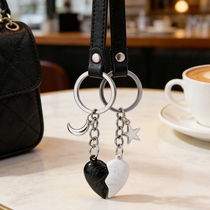 Couple Magnetic Keyring With Moon Star Pendant
