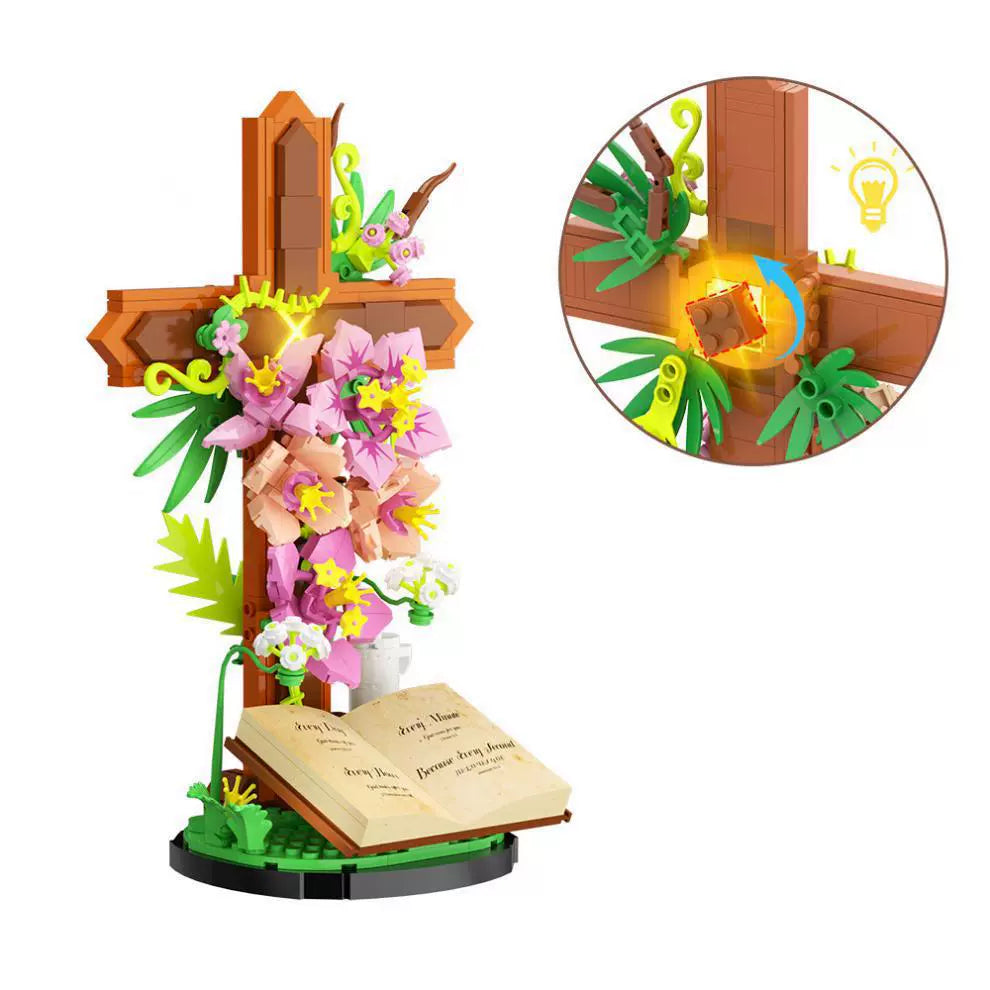 363 PCS Jesus Building Block Set Christian Cross Flower with Floral Elements Model Building Block