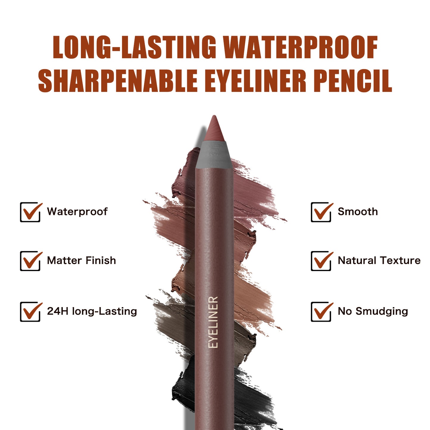 24 Hr Waterproof Eyeliner Duo Sharpenable Eye Pencil, - Smudge-Proof, Transfer-Proof, Up to 16HR Wear
