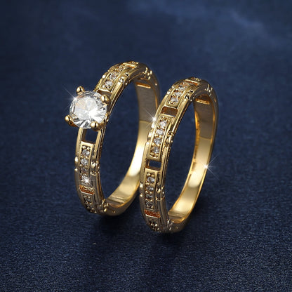 2Pcs Rhinestone Decor Ring Luxury Micro-set Cubic Zirconia Ring Set