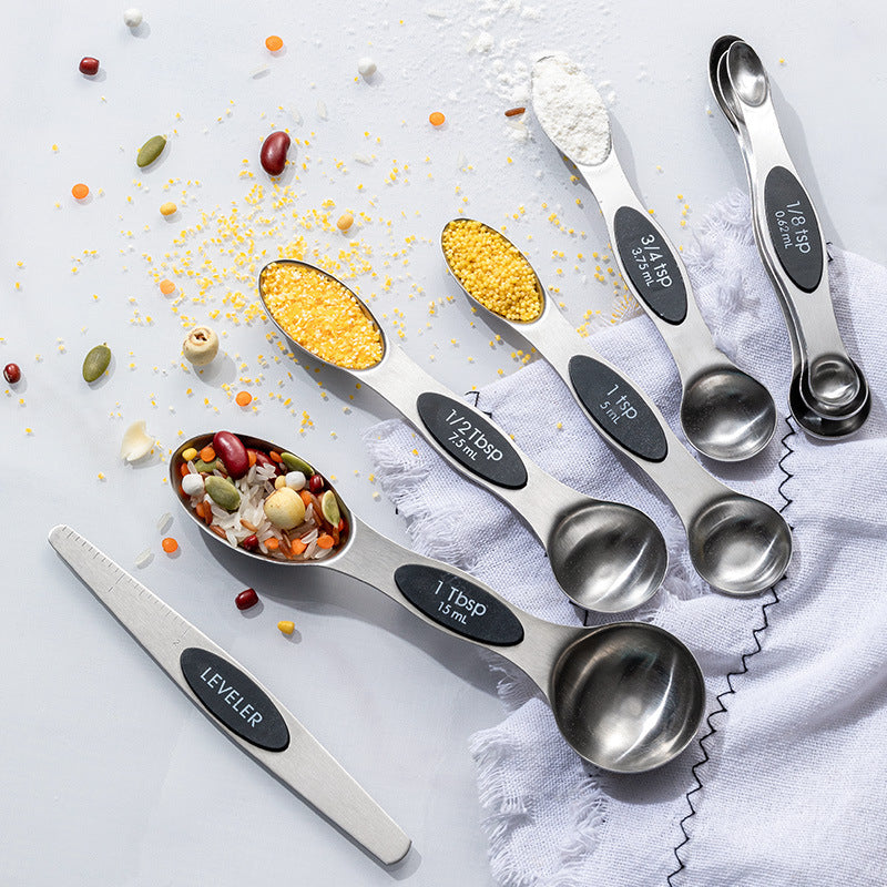 8Pcs Stainless Steel Magnetic Measuring Spoons Set of 8 with Leveler, Dual Sided Metal Tablespoon Measuring Spoons