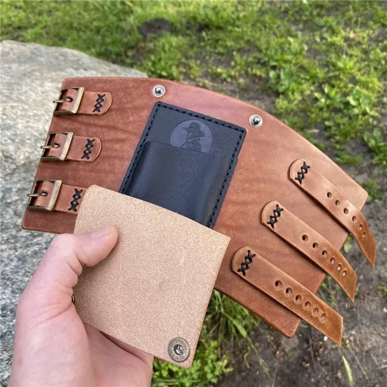 Leather Adjustable Wrist Wallet with Card Holder