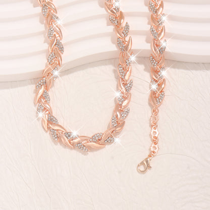 Crystal Chain Necklace and Bracelet Set for Women - Chunky Link Chain Set
