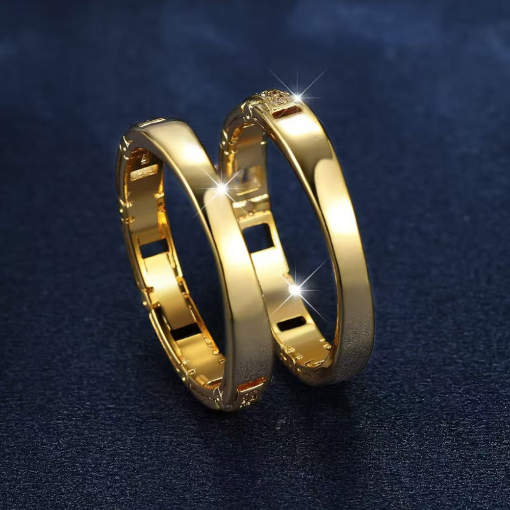 2Pcs Rhinestone Decor Ring Luxury Micro-set Cubic Zirconia Ring Set