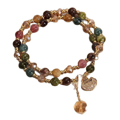 High-End Double Layer Rainbow Tourmaline Beads money Bracelet – Longevity Lock Charm