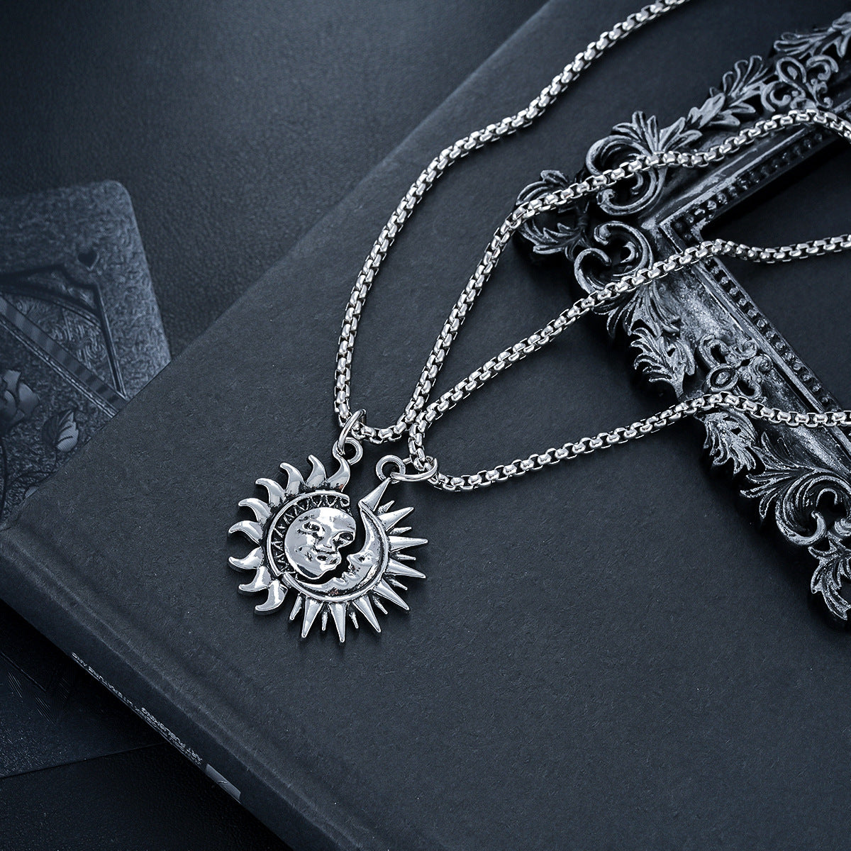 Asymmetric Sun Moon Matching Necklace for Couples