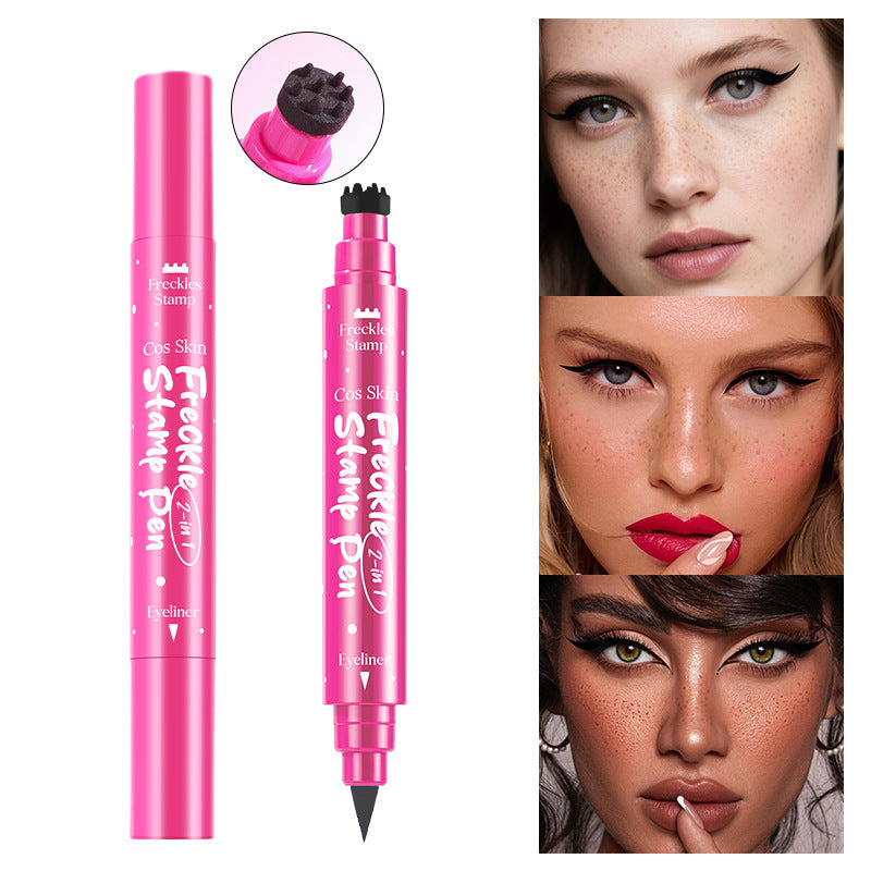 2pcs Dual Ended 2-in-1 Waterproof Fake Freckle Pens with Multi-Prong Freckles Stamp Head