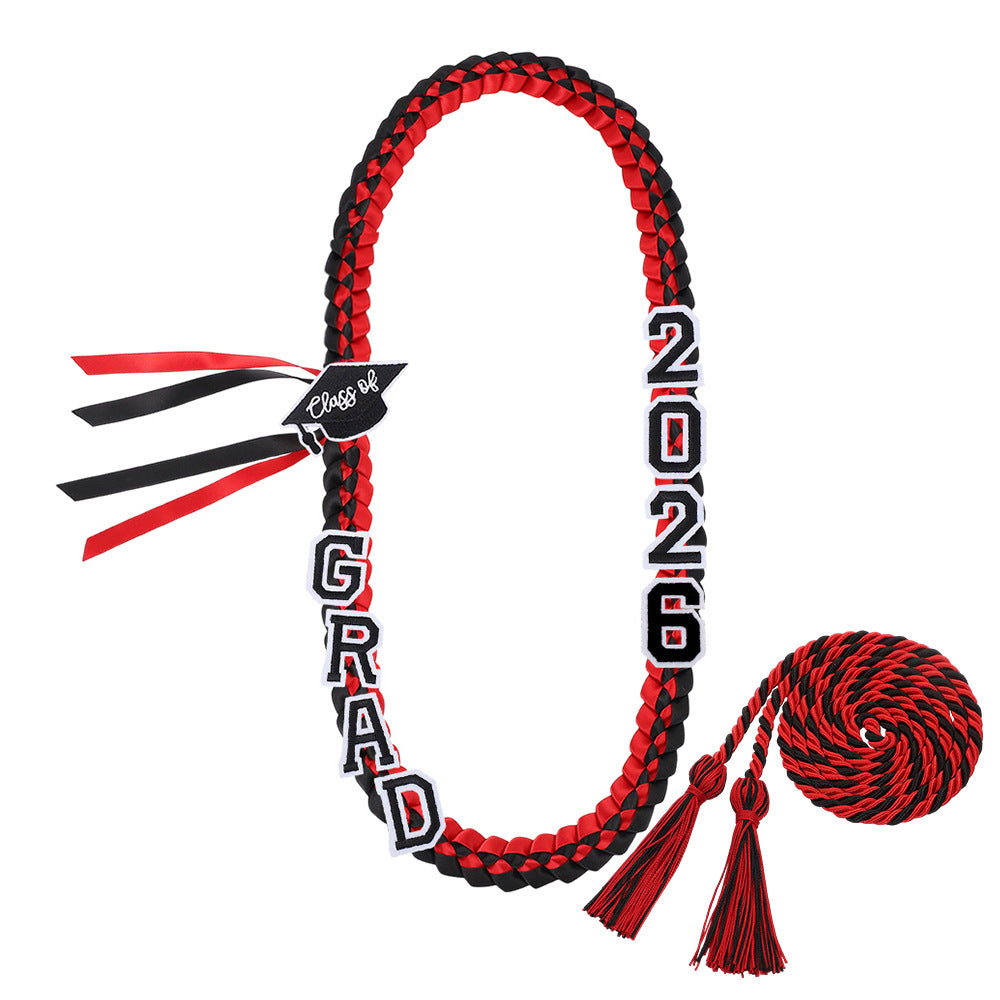 Graduation Leis Class of 2026 Grad Handmade Ribbon Lei Double Braided Ribbon Necklace with Grad Letters,47.2Inch