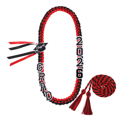 Graduation Leis Class of 2026 Grad Handmade Ribbon Lei Double Braided Ribbon Necklace with Grad Letters,47.2Inch