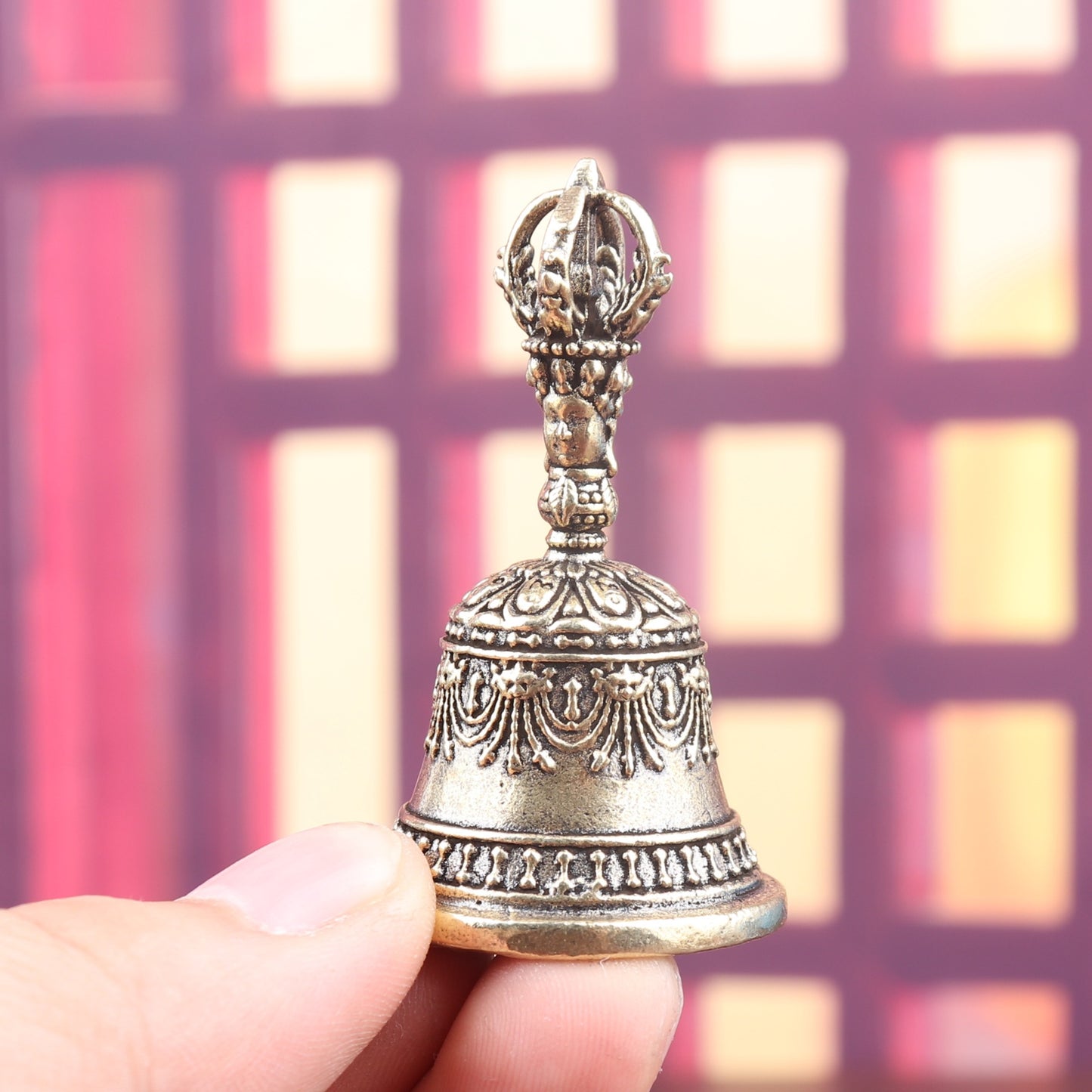 Handheld Engraved Brass Bell, Antique Style Healing Chime with Clear Ringing Sound