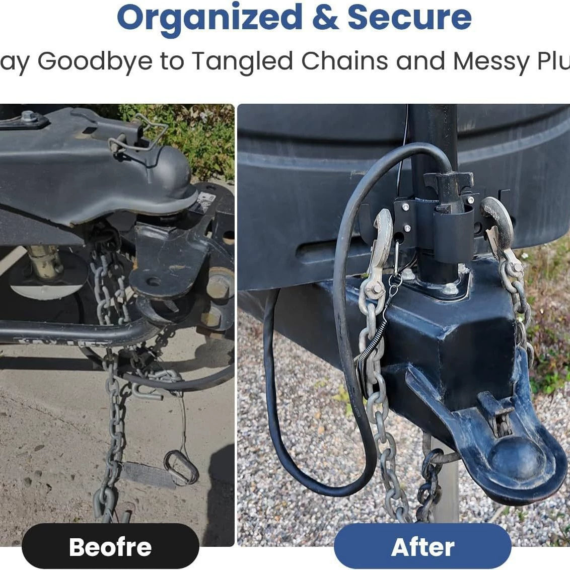 Aluminum Trailer Towing Chain Organizer with 7-Way Plug Holder