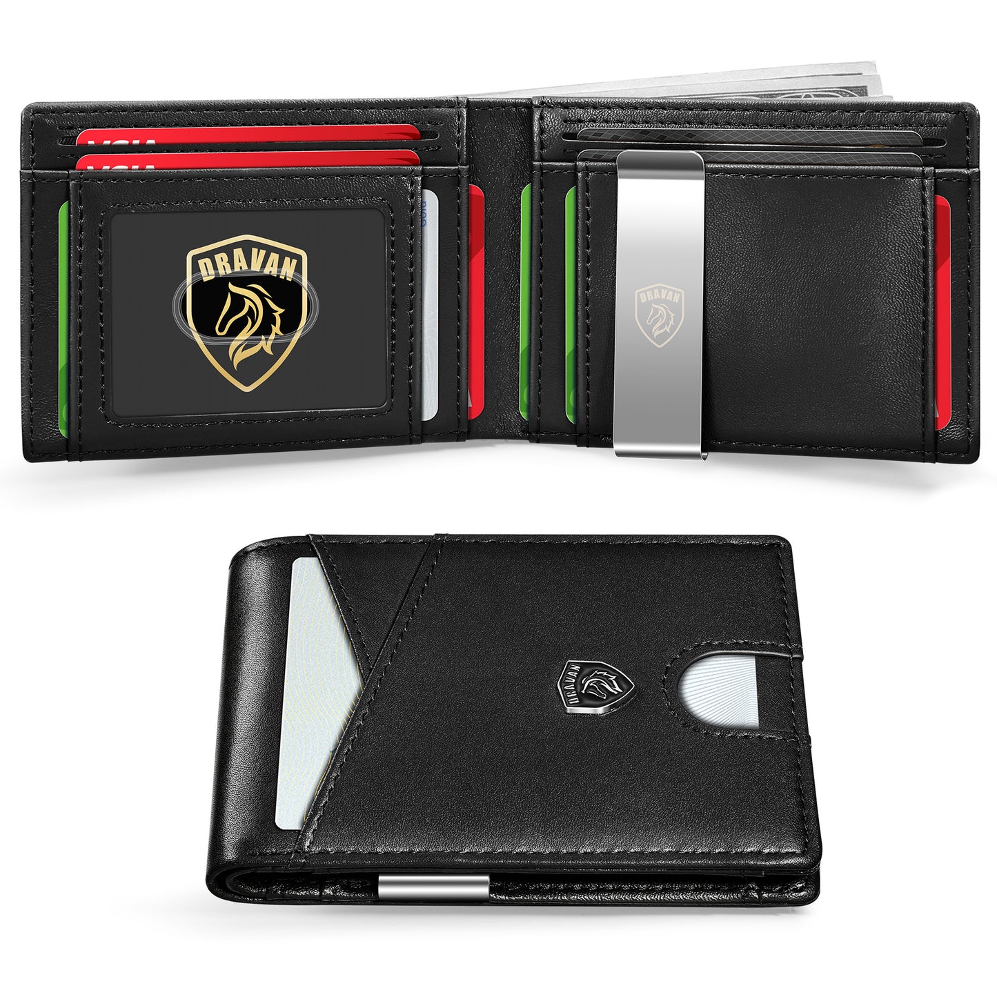 Slim Wallet for Men - Minimalist Genuine Leather Carbon Fiber Rfid Blocking Bifold Credit Card Holder