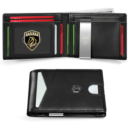 Slim Wallet for Men - Minimalist Genuine Leather Carbon Fiber Rfid Blocking Bifold Credit Card Holder