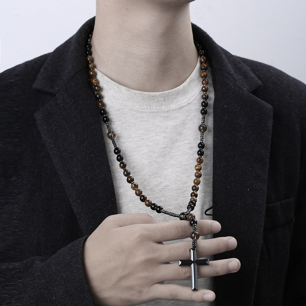 Natural Stone Cross Necklace,Handmade for Prayer and Meditation