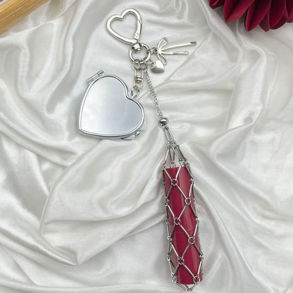 2Pcs Lip Gloss Storage Keychain — Features a Mirror and a Cute Bow Charm