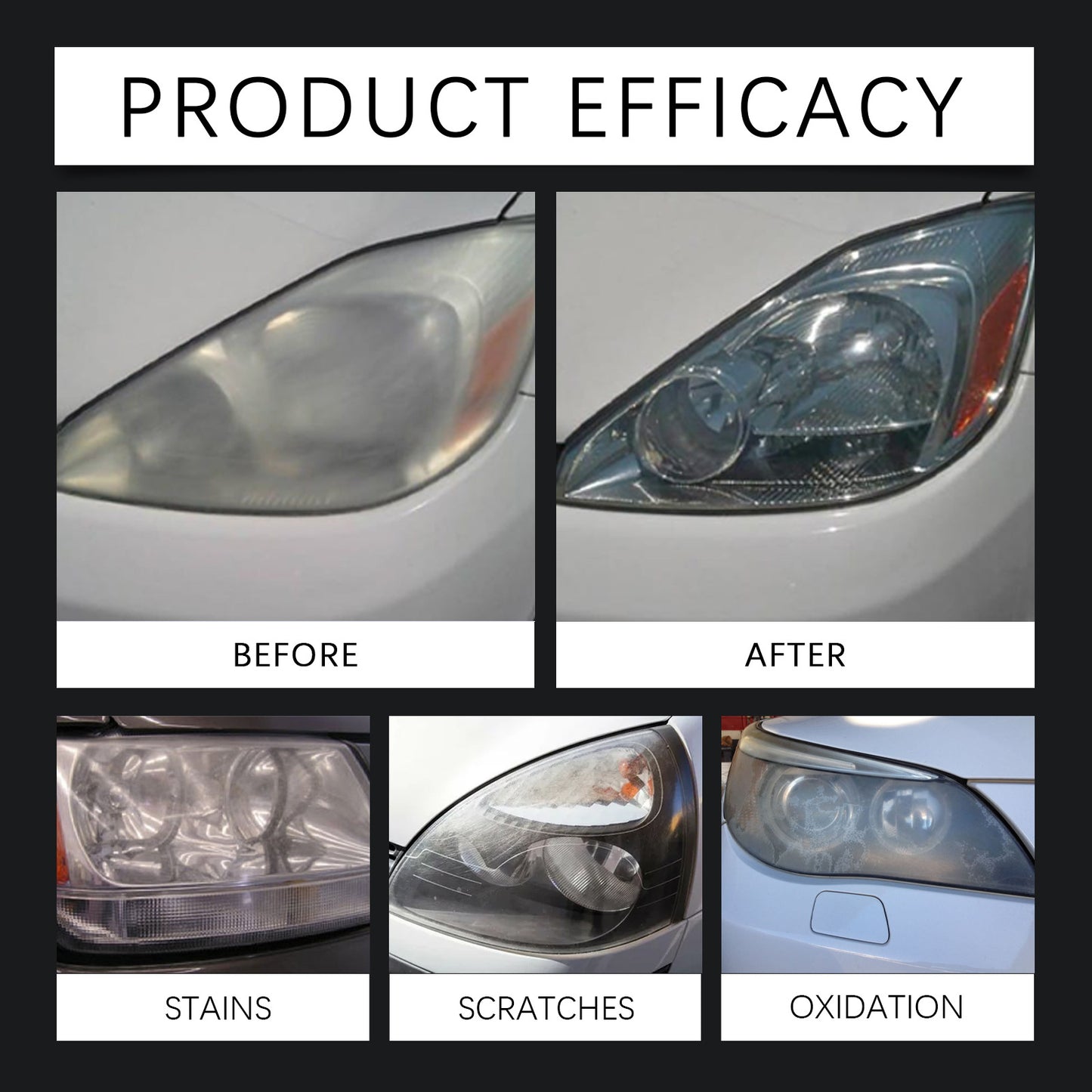 Car Headlight Restoration Kit – 4-in-1 Headlight Repair Fluid & Polish with Restowipes