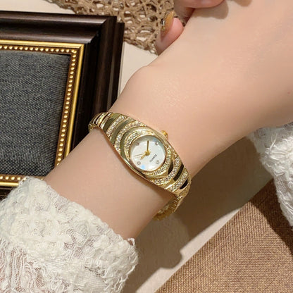 Vintage Women's Round Petite Gold Watch - Luxury Waterproof Stainless Steel Watch Band