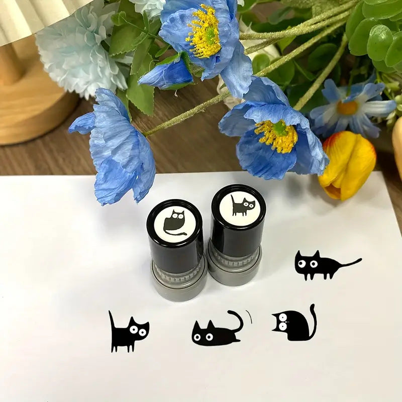 4Pcs Cute Black Cat Kitten Stamps for Stamp Cards, Letters and Diaries Decorative Mini Stamps