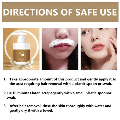 Facial Hair Removal Cream - Coconut Oil Based Gentle Body Hair Remover Cream for Women