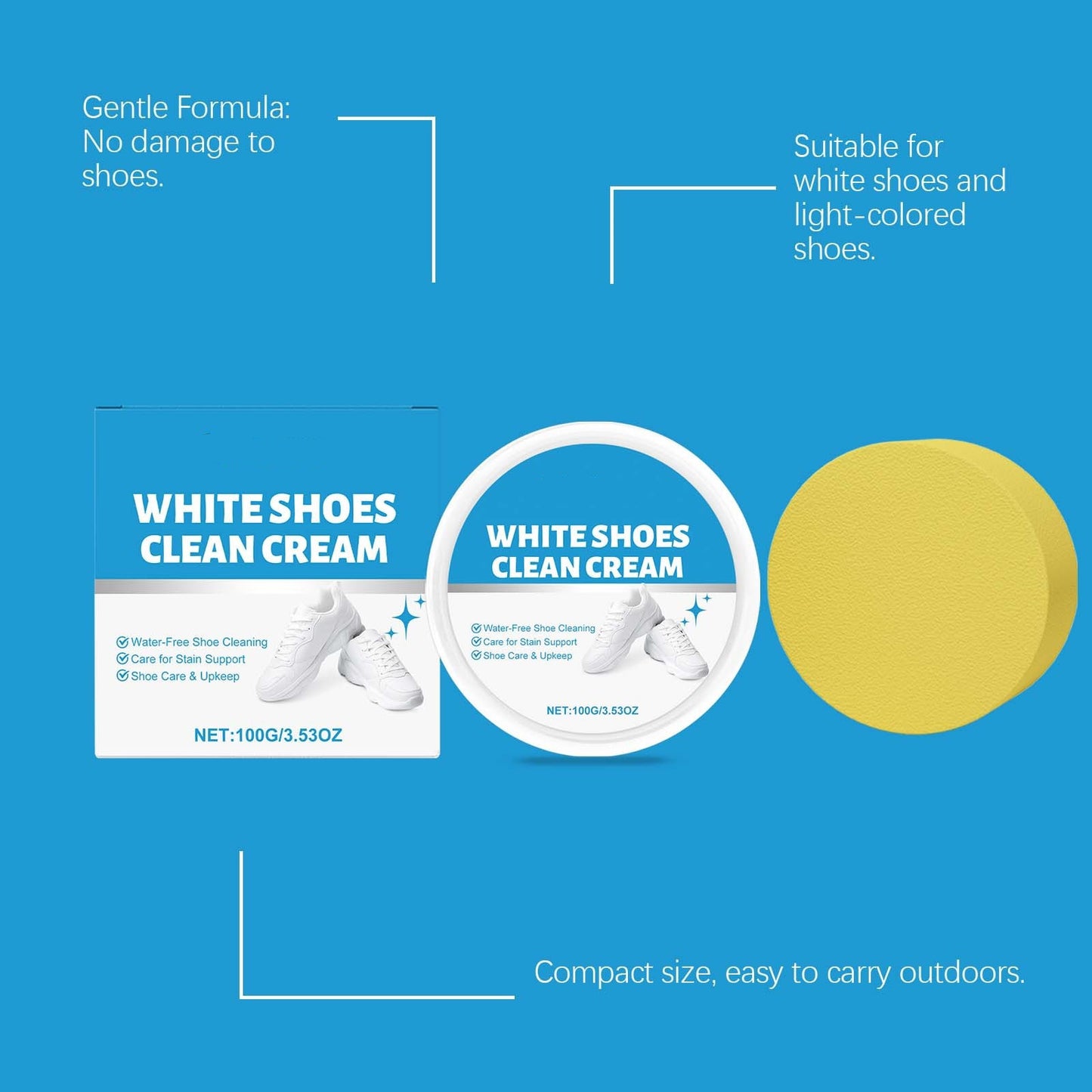 White Shoe Cleaner Cream - No Water, No Rinse Instant Cleaning Solid Cream for Sneakers, Suede & Boots
