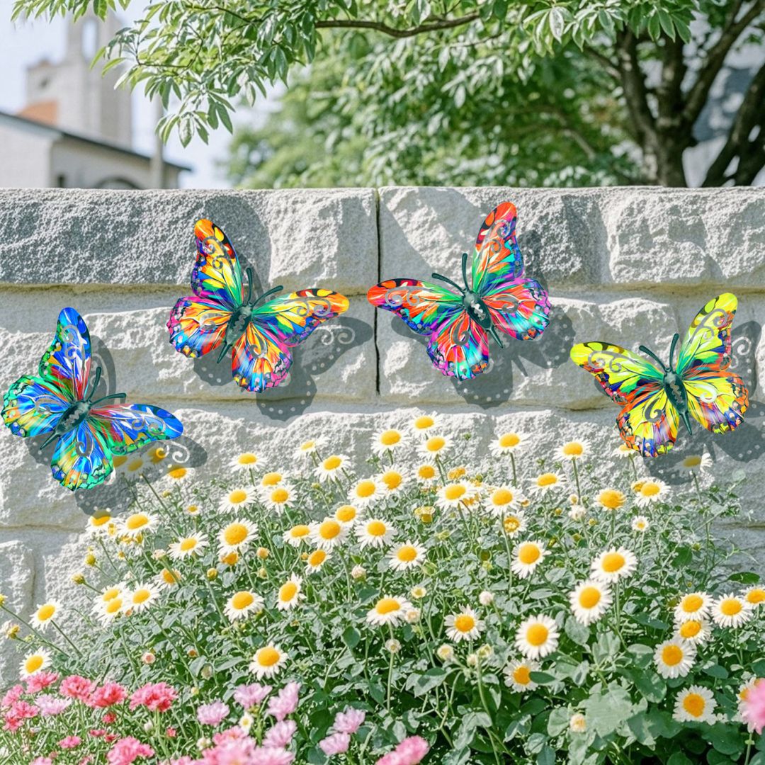 4Pcs Butterfly Metal Wall Decor,Outdoor Hanging Wall Art Sculptures Decoration