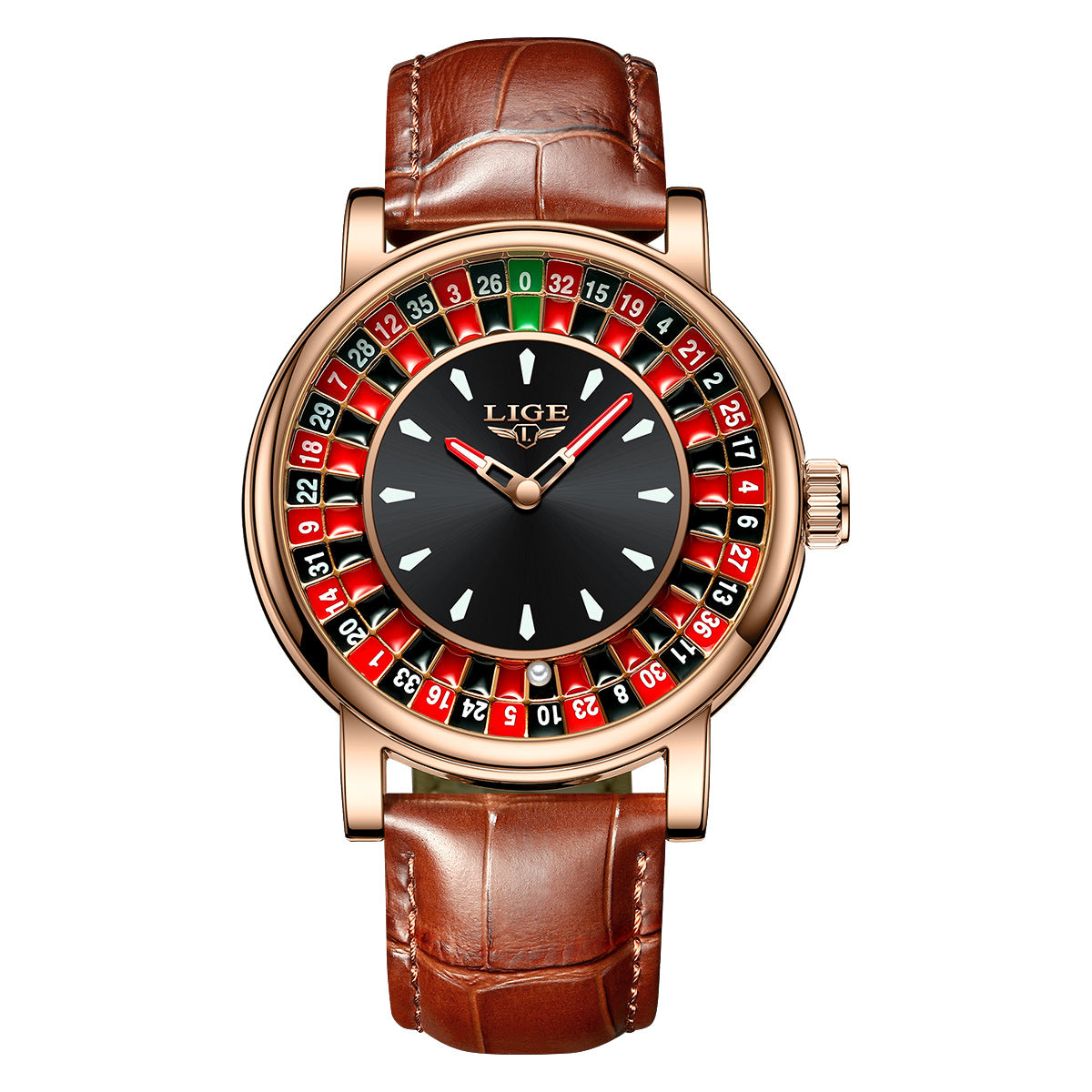 Unique Luxury Quartz Analog Roulette Leather Watch for Men