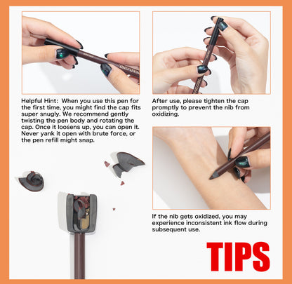 24 Hr Waterproof Eyeliner Duo Sharpenable Eye Pencil, - Smudge-Proof, Transfer-Proof, Up to 16HR Wear