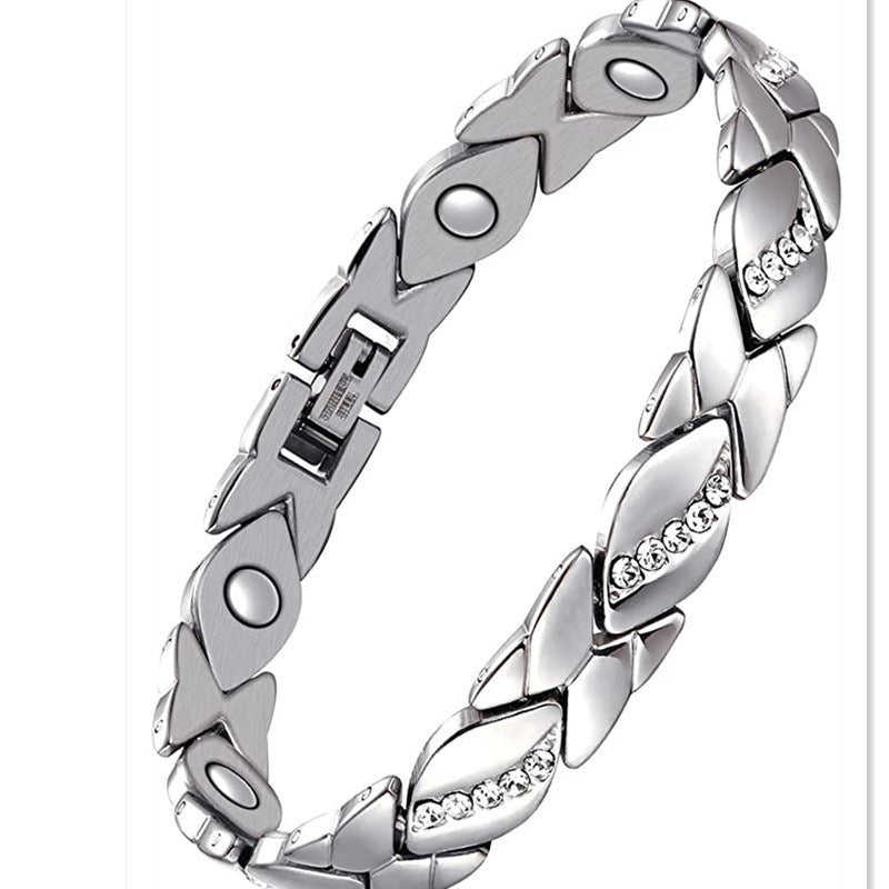 Cubic Zirconia Link Magnetic CZ Electroplated Copper Alloy Bracelet for Women