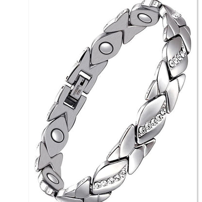 Cubic Zirconia Link Magnetic CZ Electroplated Copper Alloy Bracelet for Women