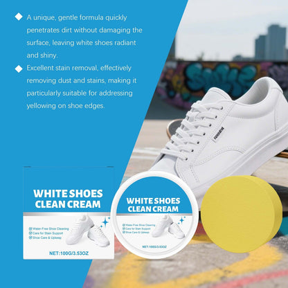 White Shoe Cleaner Cream - No Water, No Rinse Instant Cleaning Solid Cream for Sneakers, Suede & Boots