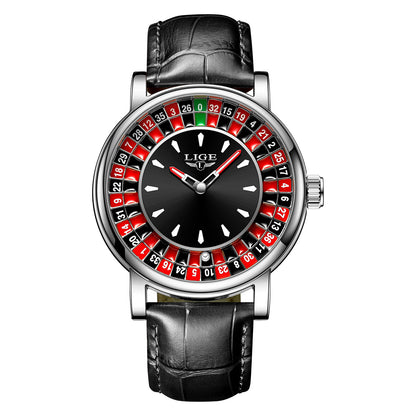 Unique Luxury Quartz Analog Roulette Leather Watch for Men