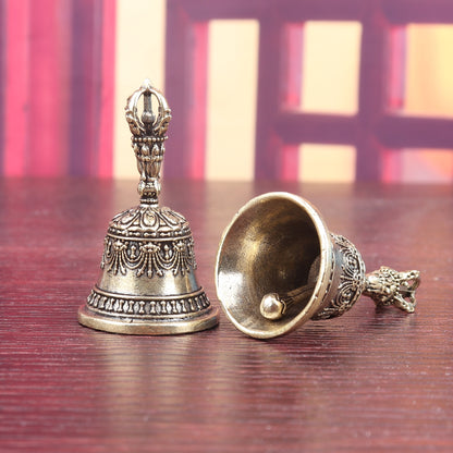 Handheld Engraved Brass Bell, Antique Style Healing Chime with Clear Ringing Sound