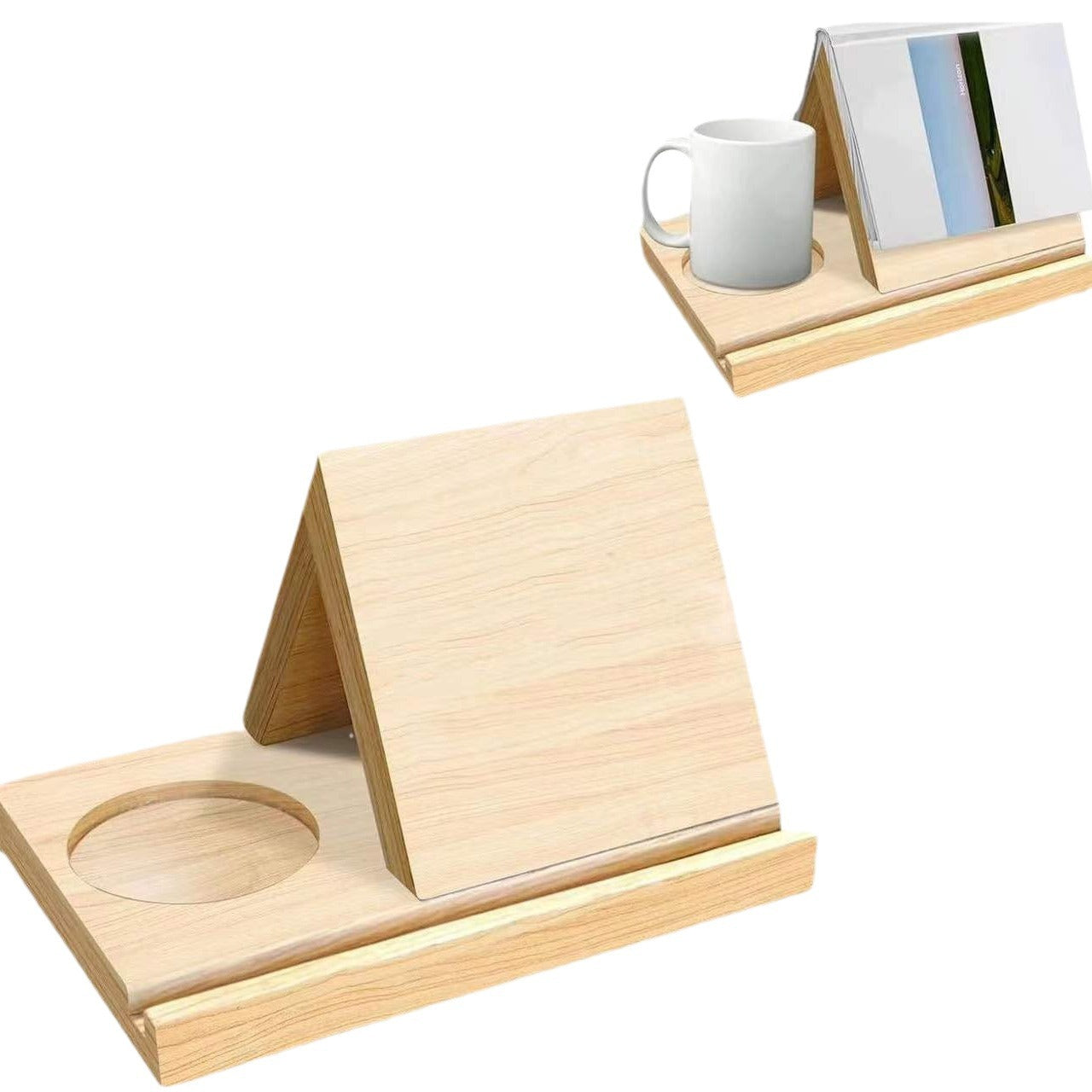 Triangle Wooden Bookshelf with Cup Holder for Home Office, Library