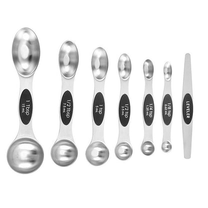 7Pcs Space-Saver Measuring Spoon Set: Magnetic & Stackable with Leveler