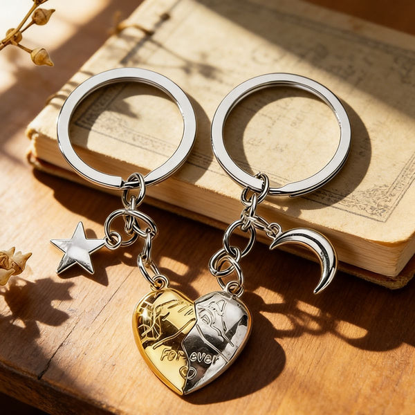 Couple Magnetic Keyring With Moon Star Pendant