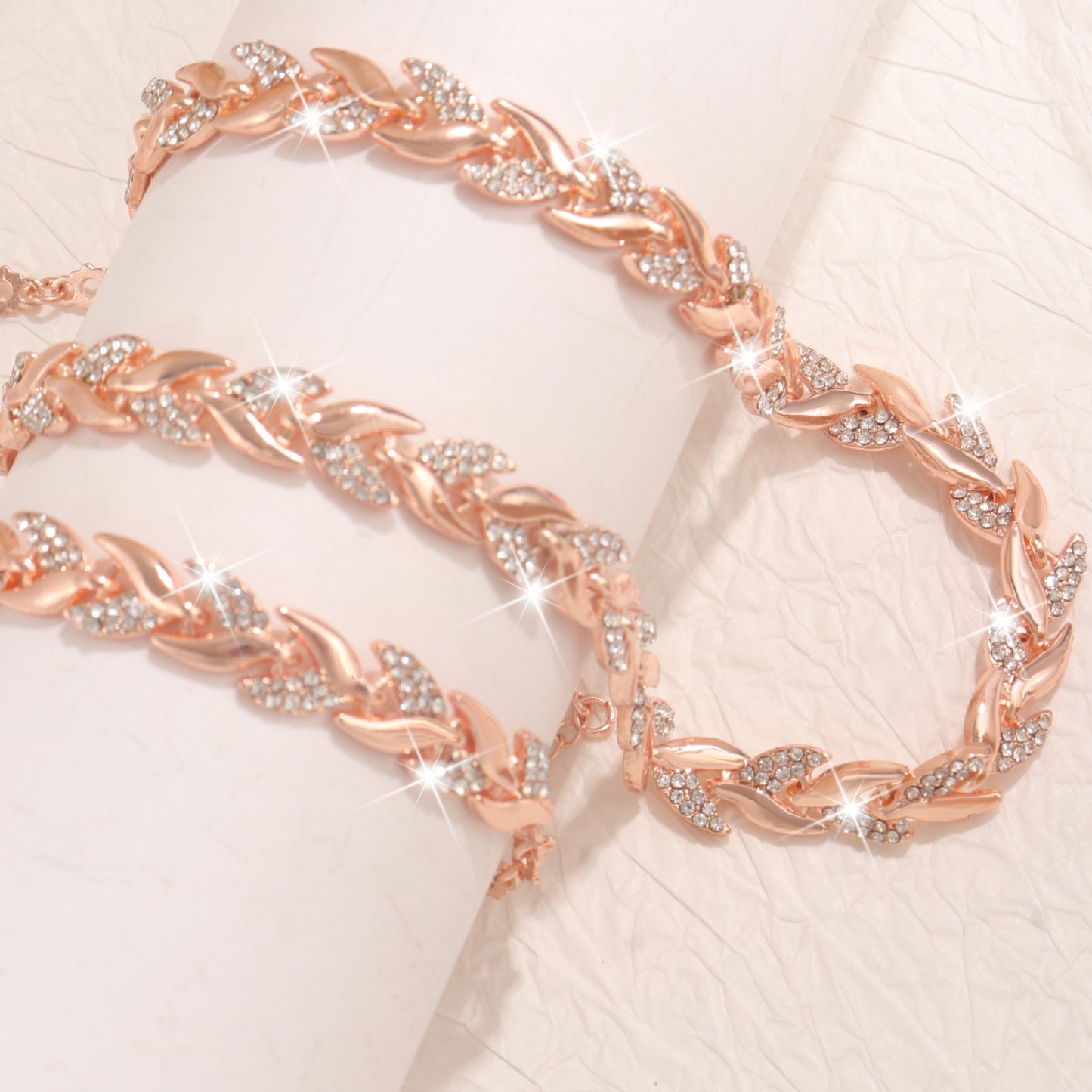 Crystal Chain Necklace and Bracelet Set for Women - Chunky Link Chain Set