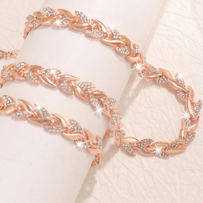 Crystal Chain Necklace and Bracelet Set for Women - Chunky Link Chain Set
