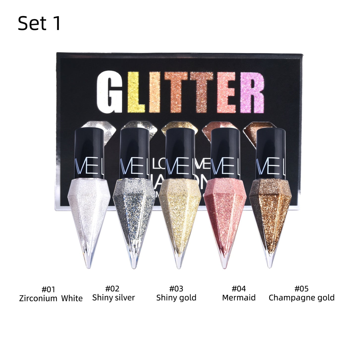 5 Colors Glitter Eyeliner Colorful Set,Metallic Shimmer White Silver Brown Diamond Shine Eye Liner