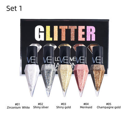 5 Colors Glitter Eyeliner Colorful Set,Metallic Shimmer White Silver Brown Diamond Shine Eye Liner