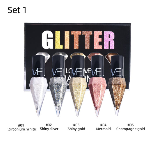 5 Colors Glitter Eyeliner Colorful Set,Metallic Shimmer White Silver Brown Diamond Shine Eye Liner