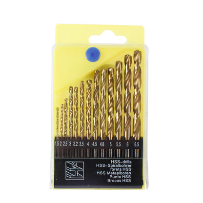 Titanium Twist Drill Bit Set - 13Pcs Hex Shank High Speed Steel for Wood Plastic Aluminum Alloy, Quick Change, 1.5-6.5mm