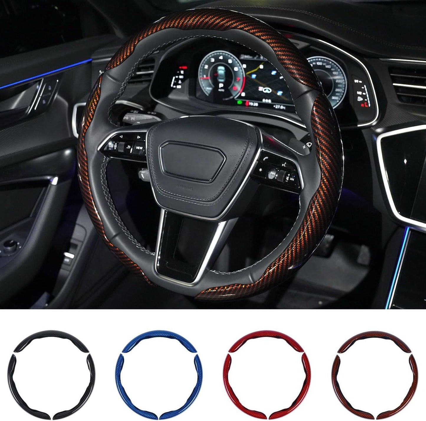3pcs Universal Carbon Fiber Steering Wheel Cover - Anti-Slip & Segmented Design