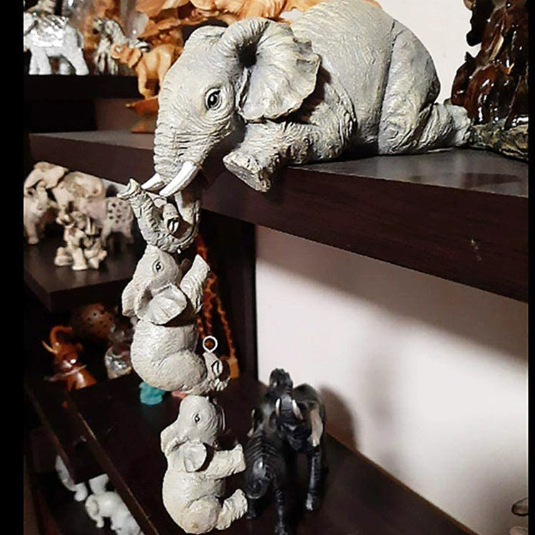 Cute Elephant Decor Statue -Mother and Two Babies Hanging Ornament Figurines for Table